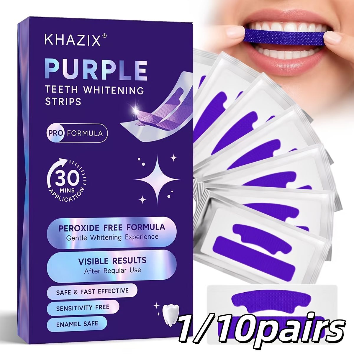 Teeth Whitening Retainer - 1/10 pasang Strip Pemutih Gigi Ungu,